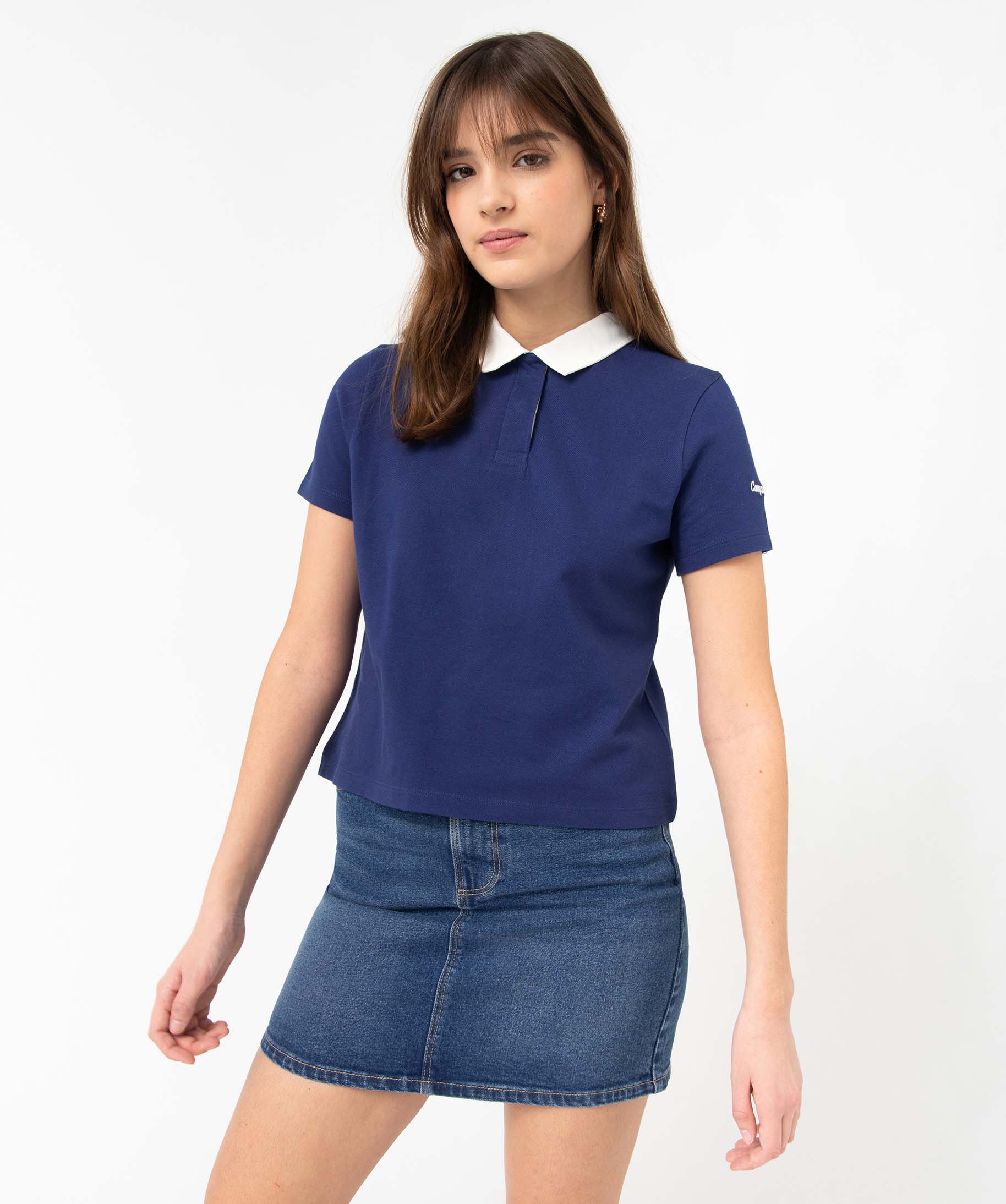 Polo femme à manches courtes avec col contrastant - Camps U... bleu | GEMO