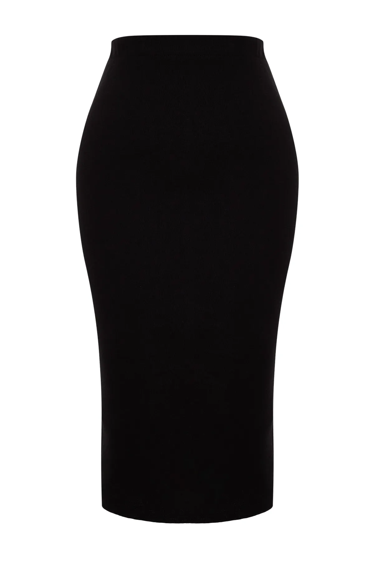 Trendyol Collection  Schwarzer Strick-Midirock im Thessaloniki-Stil mit normaler Taille und Strickoptik TWOAW24ET00030