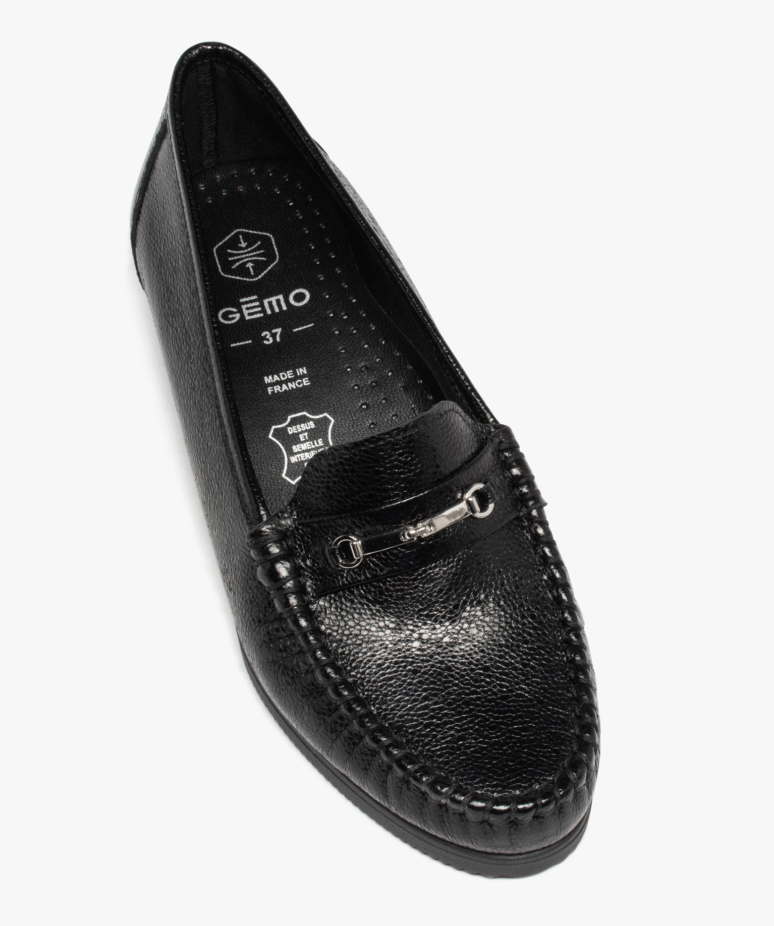 Mocassin confort avec dessus en cuir et bijou métallique femme noir | GEMO