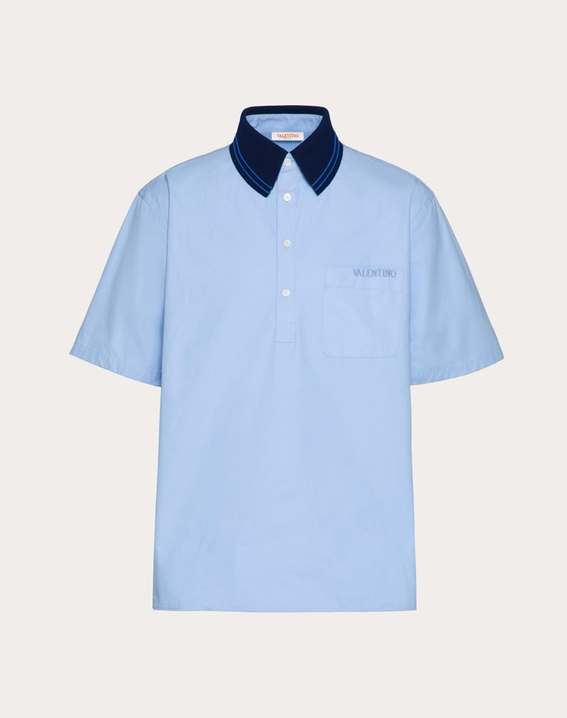 Camisa polo de algodão popeline com bordado Valentino.