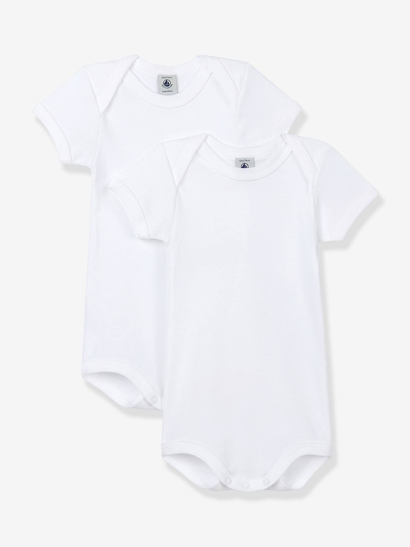 Lot de 2 bodies ouverture US manches courtes bébé en coton bio PETIT BATEAU