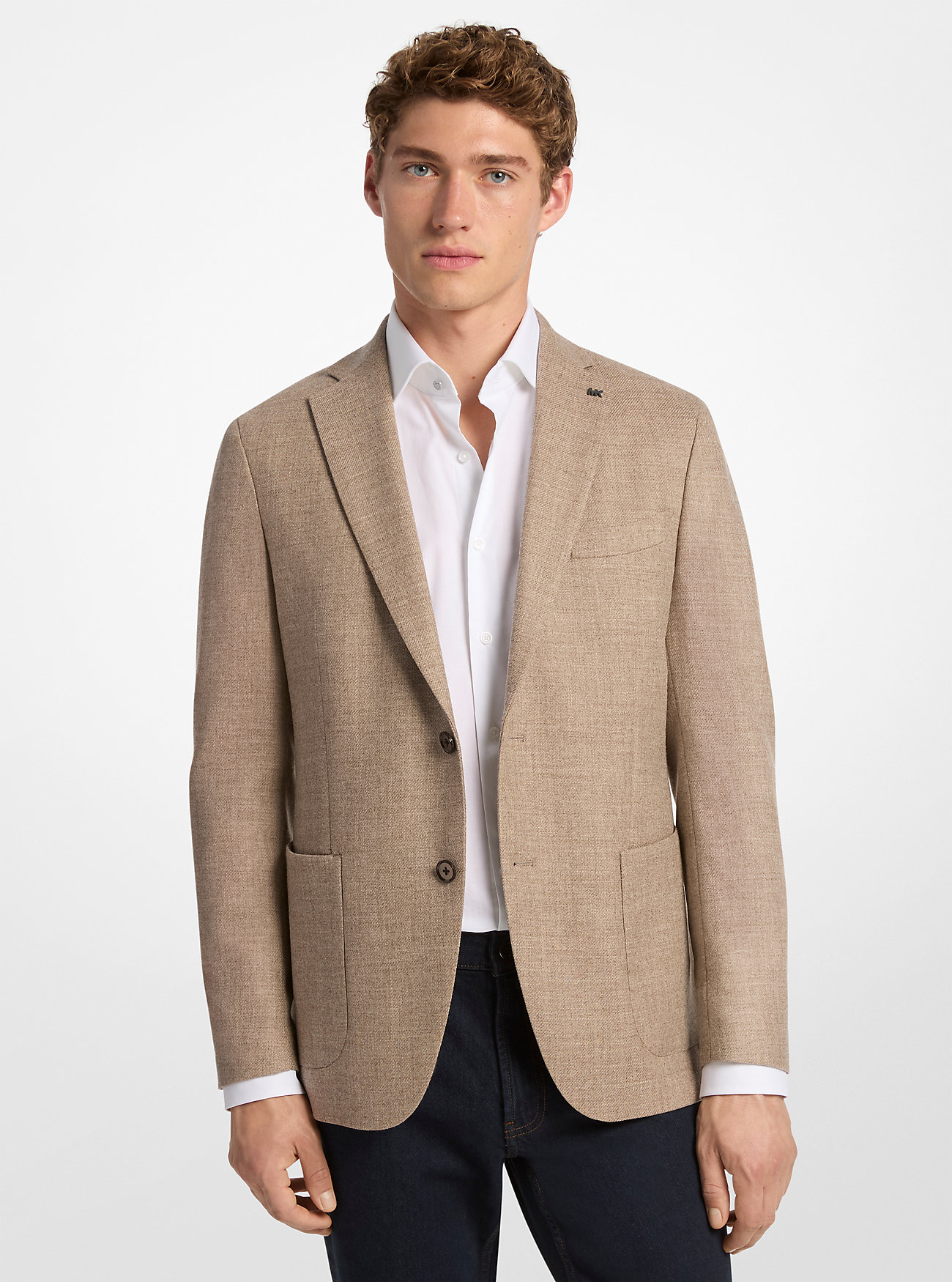 Blazer i naturlig stretchull med tonalfarget Glen Check-bukse - BEIGE