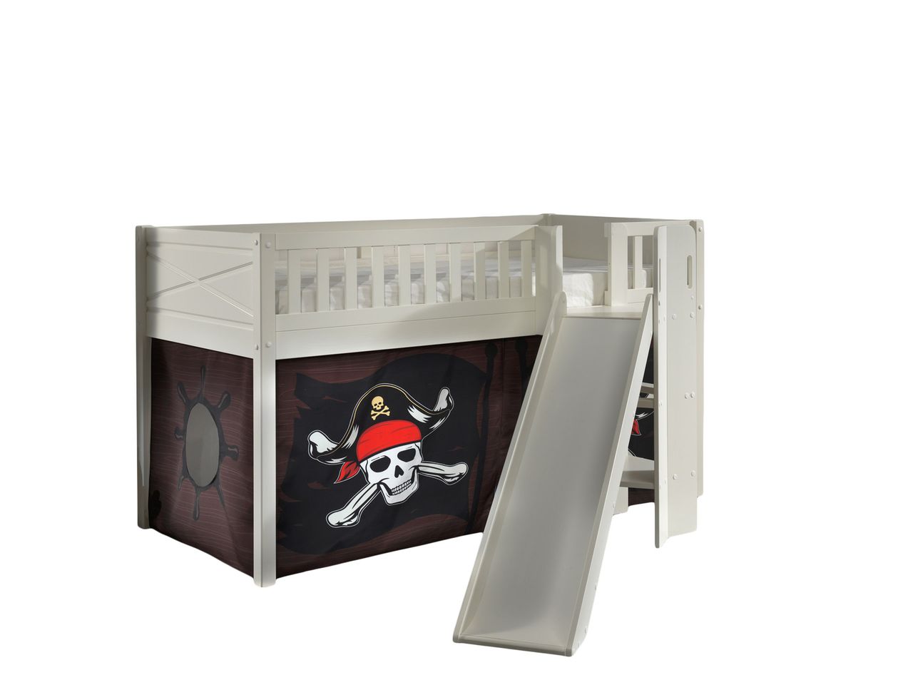 VIPACK Spielbett SCOTT, LF 90 x 200 cm, mit Rolllattenrost, Rutsche, Leiter und Textilset 
