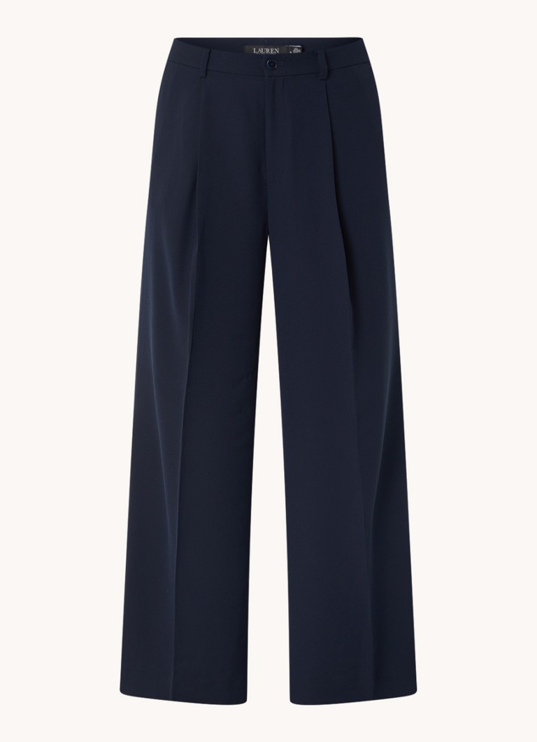 Pantaloni Ralph Lauren cu talie înaltă, lațime pe picioare, buzunare laterale și cute pronunțate.