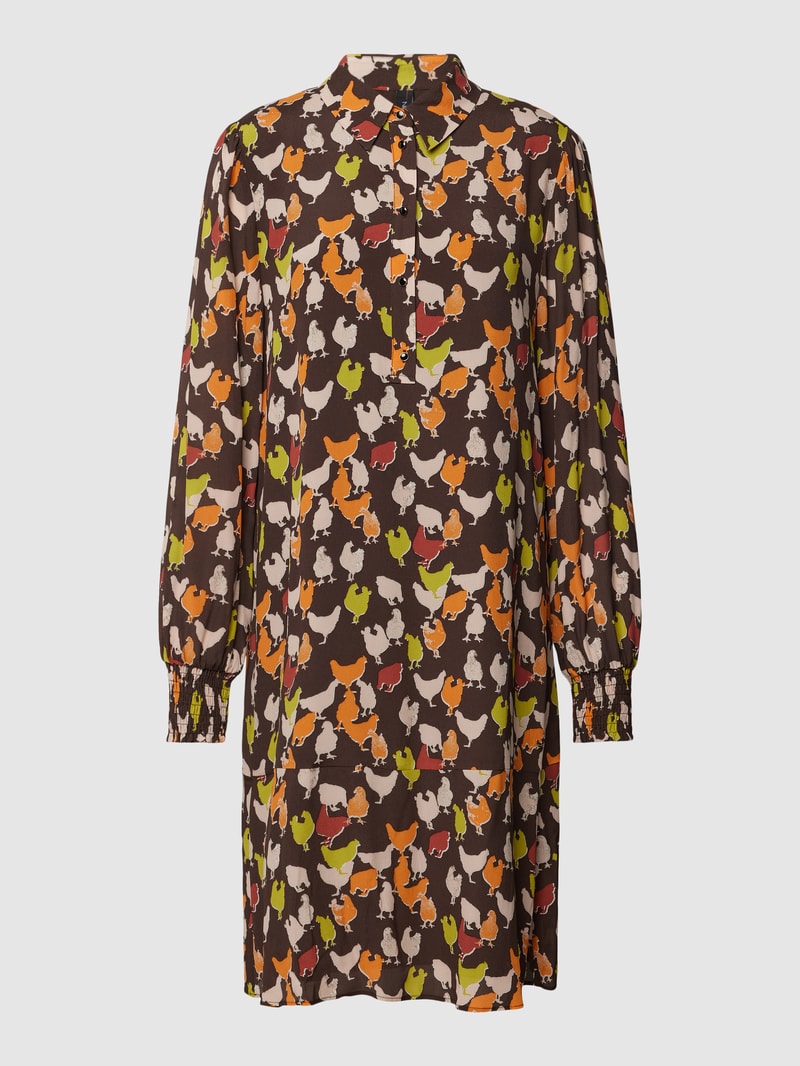Hemdblusenkleid mit Allover-Muster in schokobraun