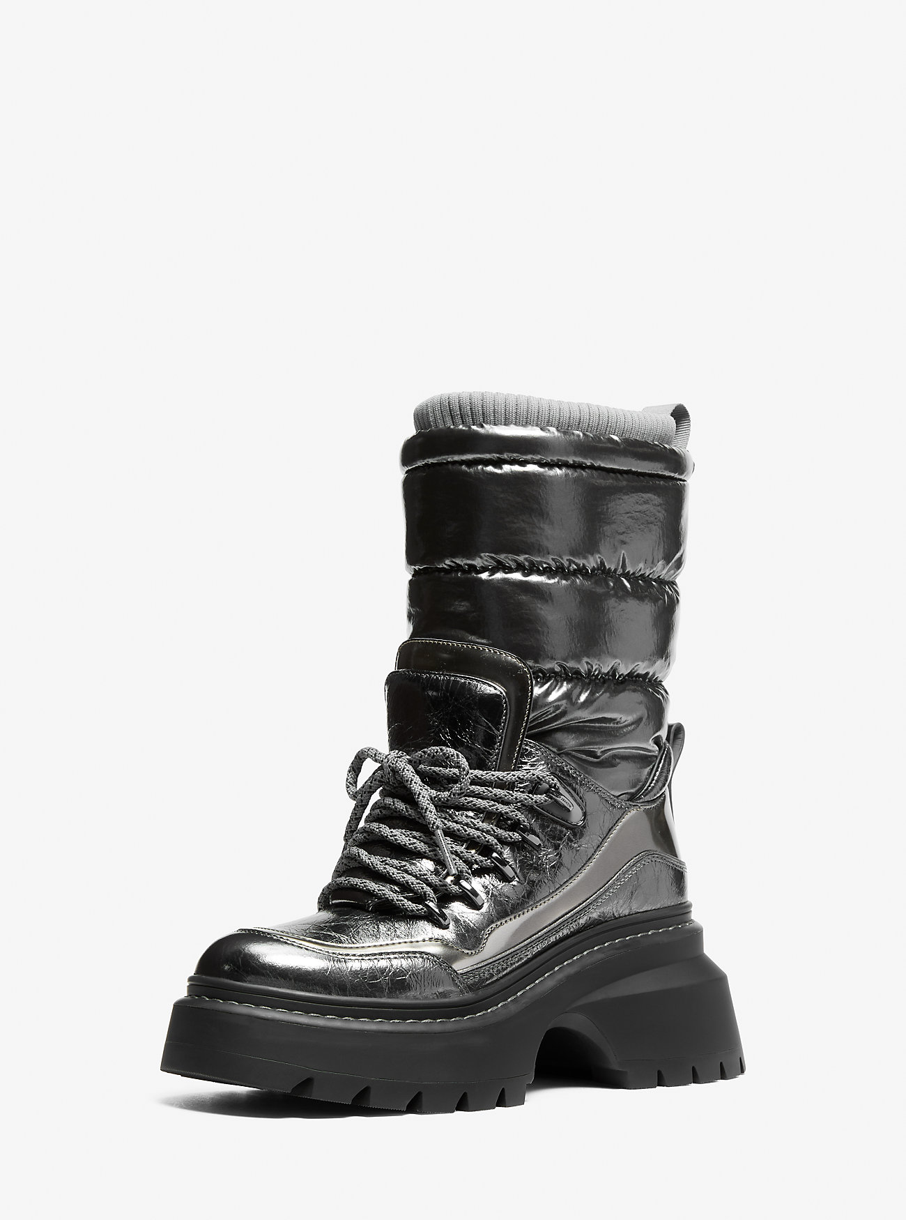 Shiloh Metallic Mixed-Media Boot – GUNMETAL