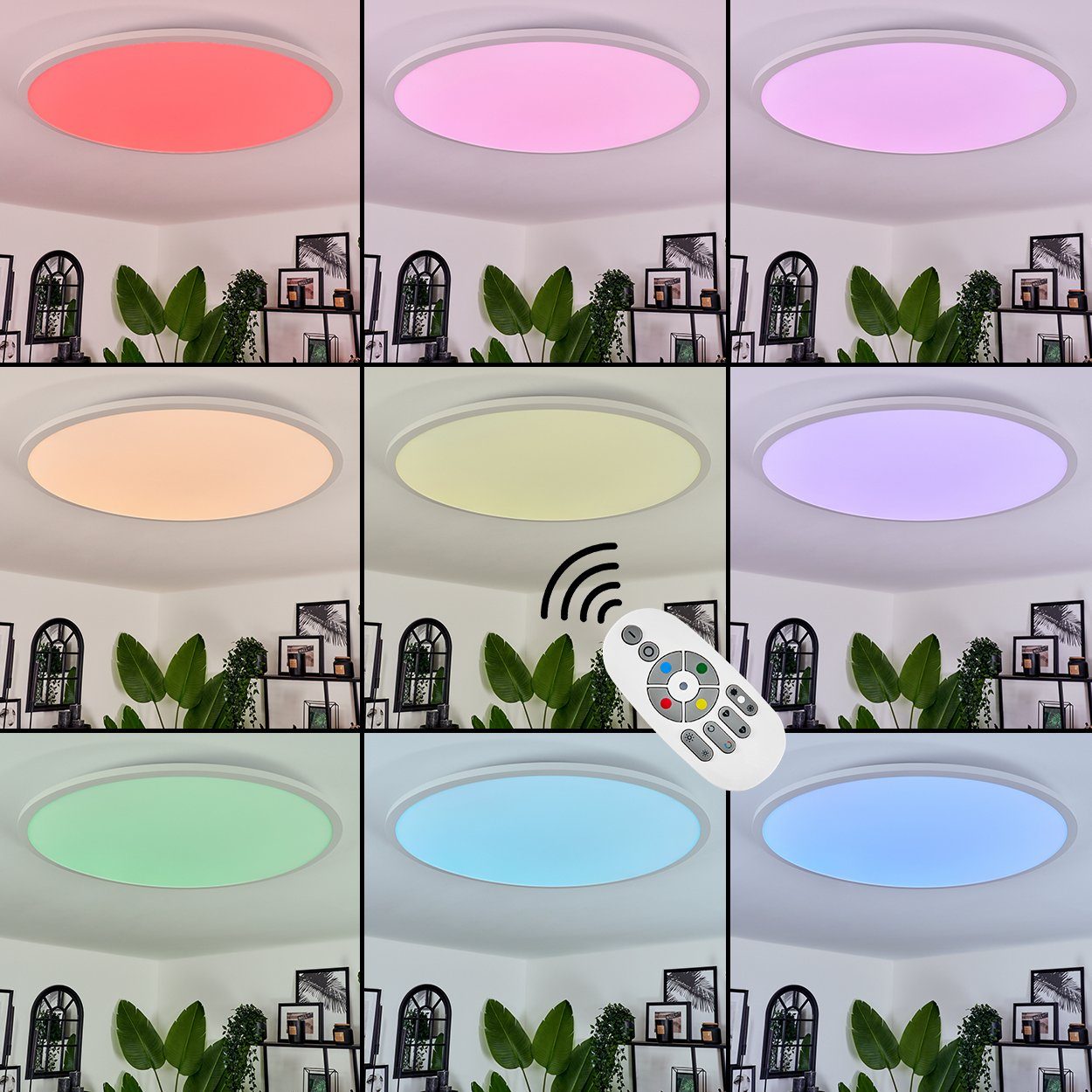 hofstein Deckenleuchte dimmbare Deckenlampe aus Metall/Kunststoff in Weiß (80 cm), LED wechselbar, 2700-6500 Kelvin, RGB Farbwechsler, steuerbar über Smart App/ Fernbedienung