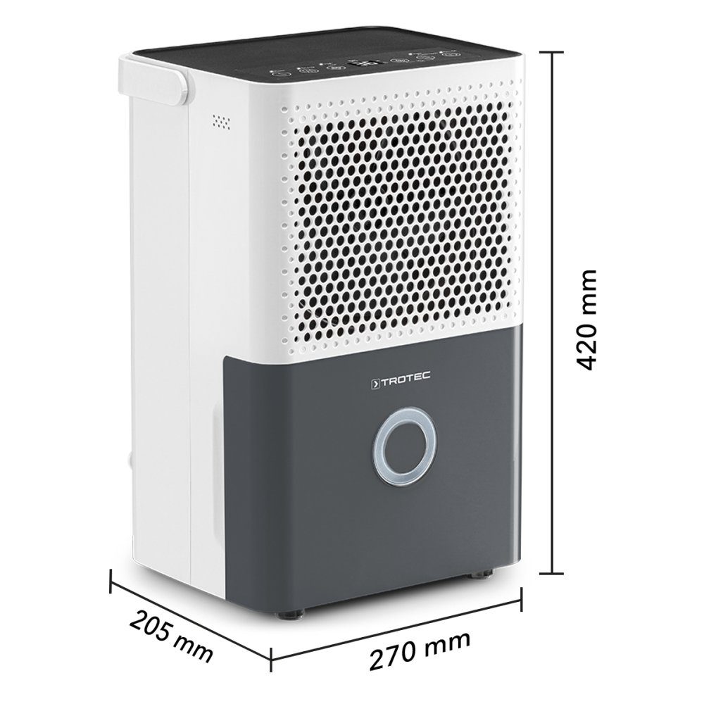 TROTEC Luftentfeuchter TTK 33 E, für 37 m³ Räume, Entfeuchtung 14,00 l/Tag, Tank 1,50 l, Wäschetrocknungs-Funktion Selbstwäsche-Funktion