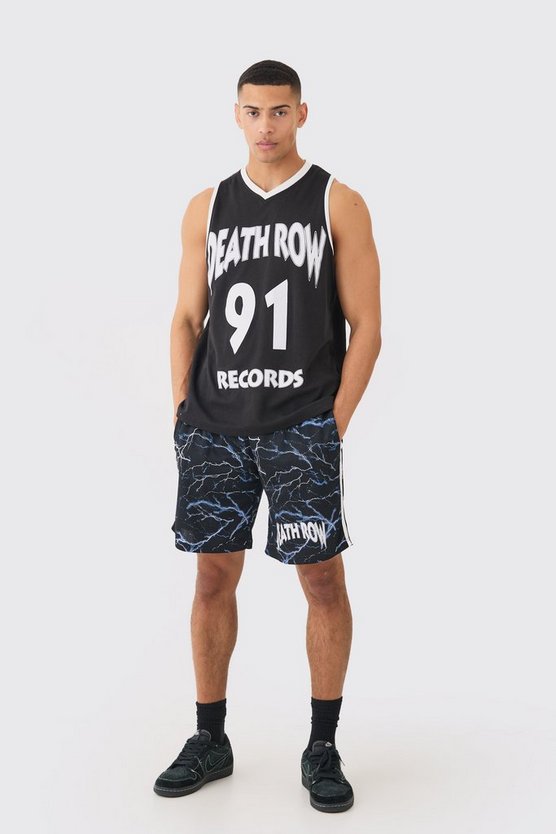 Oversize Mesh-Tanktop und Shorts mit lizenziertem Death Row Print