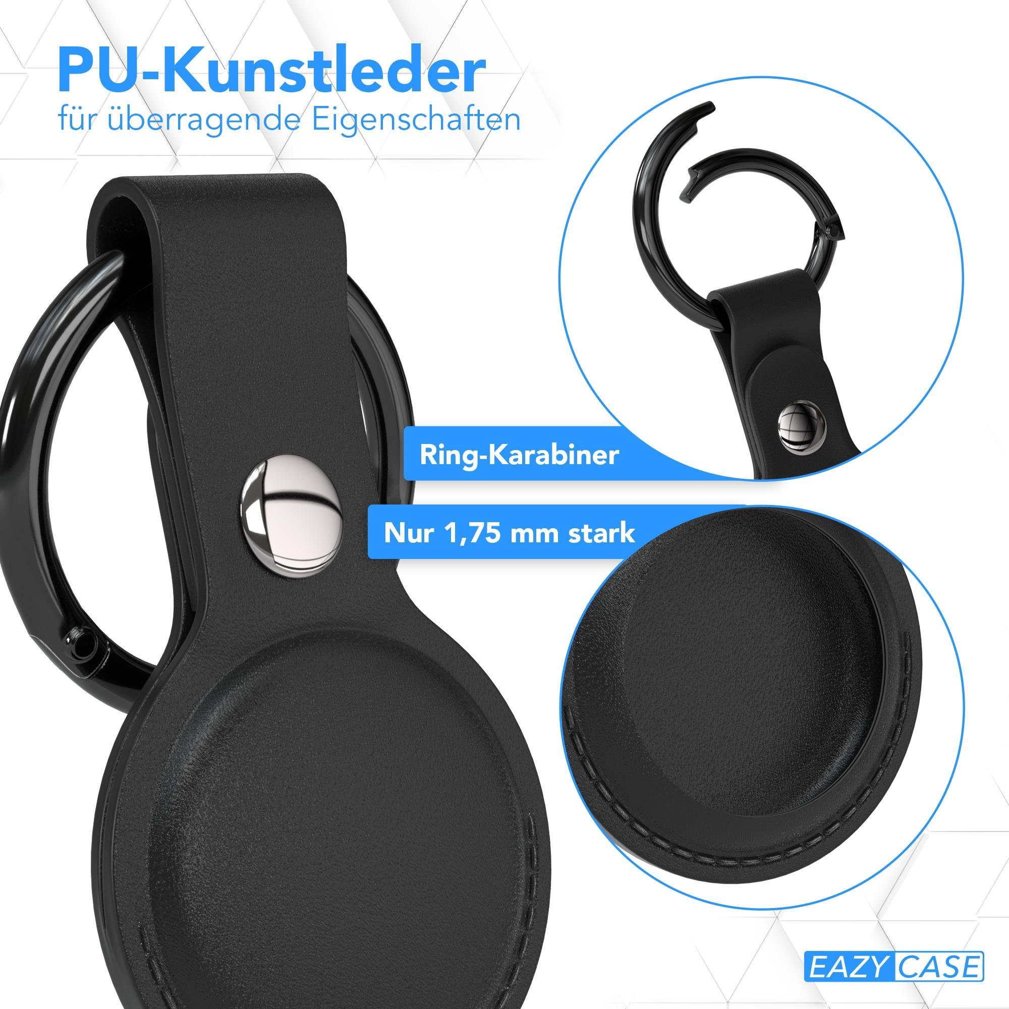 EAZY CASE Schlüsselanhänger Anhänger kompatibel mit Apple AirTag, Schutzhülle Kunstleder Airtags Hülle Schlüsselbund GPS Tracker Schwarz