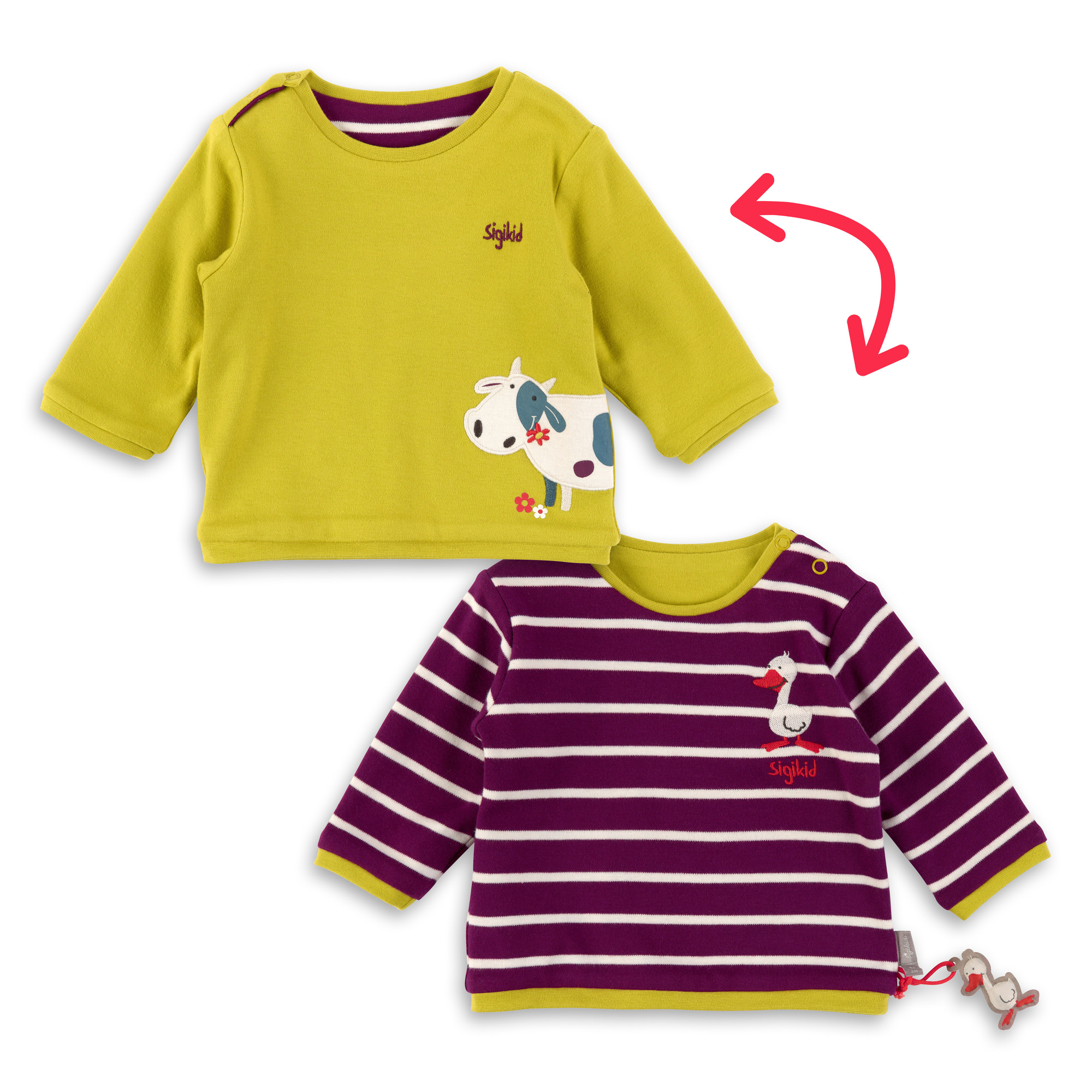 Baby Wendeshirt gelbgrün oder lila/weiß gestreift