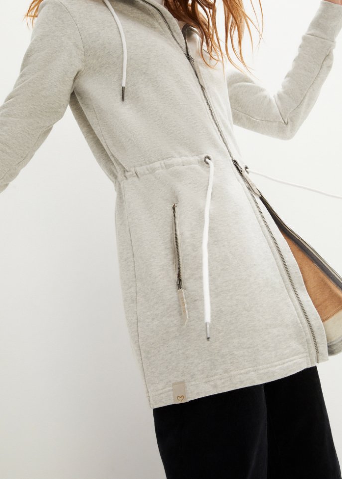 Long-Sweatjacke mit Teddyfutter in der Kapuze