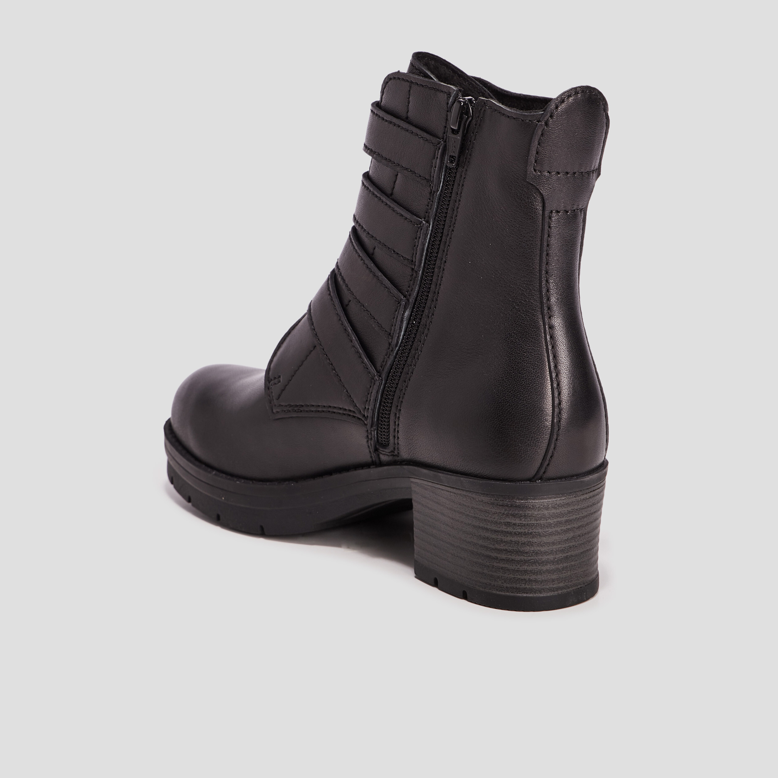 Bottines avec boucles en cuir noir femme | La Halle