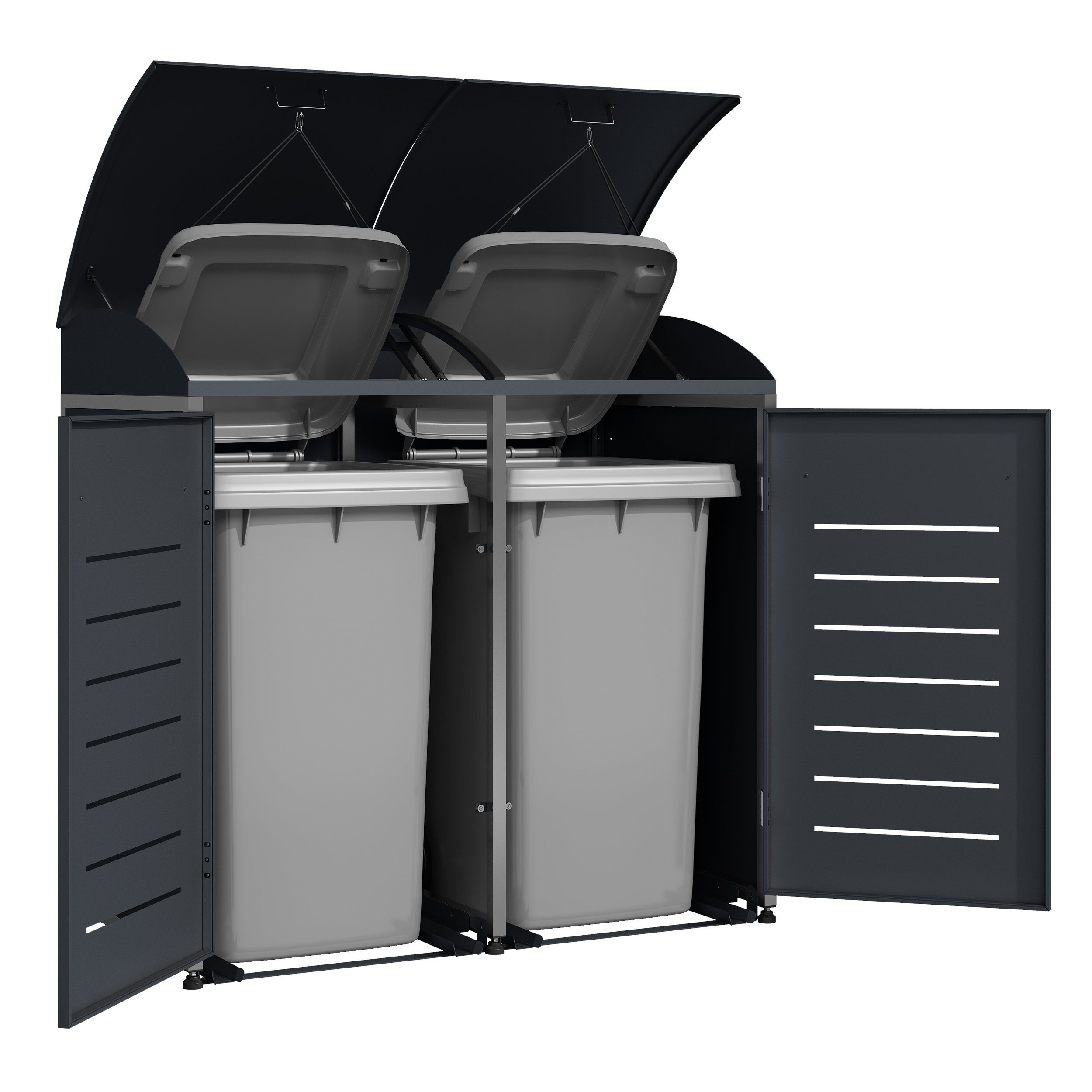 DEGAMO Mülltonnenbox KIEL, Stahl grau + Edelstahl, für 2 Tonnen 120 oder 240 Liter