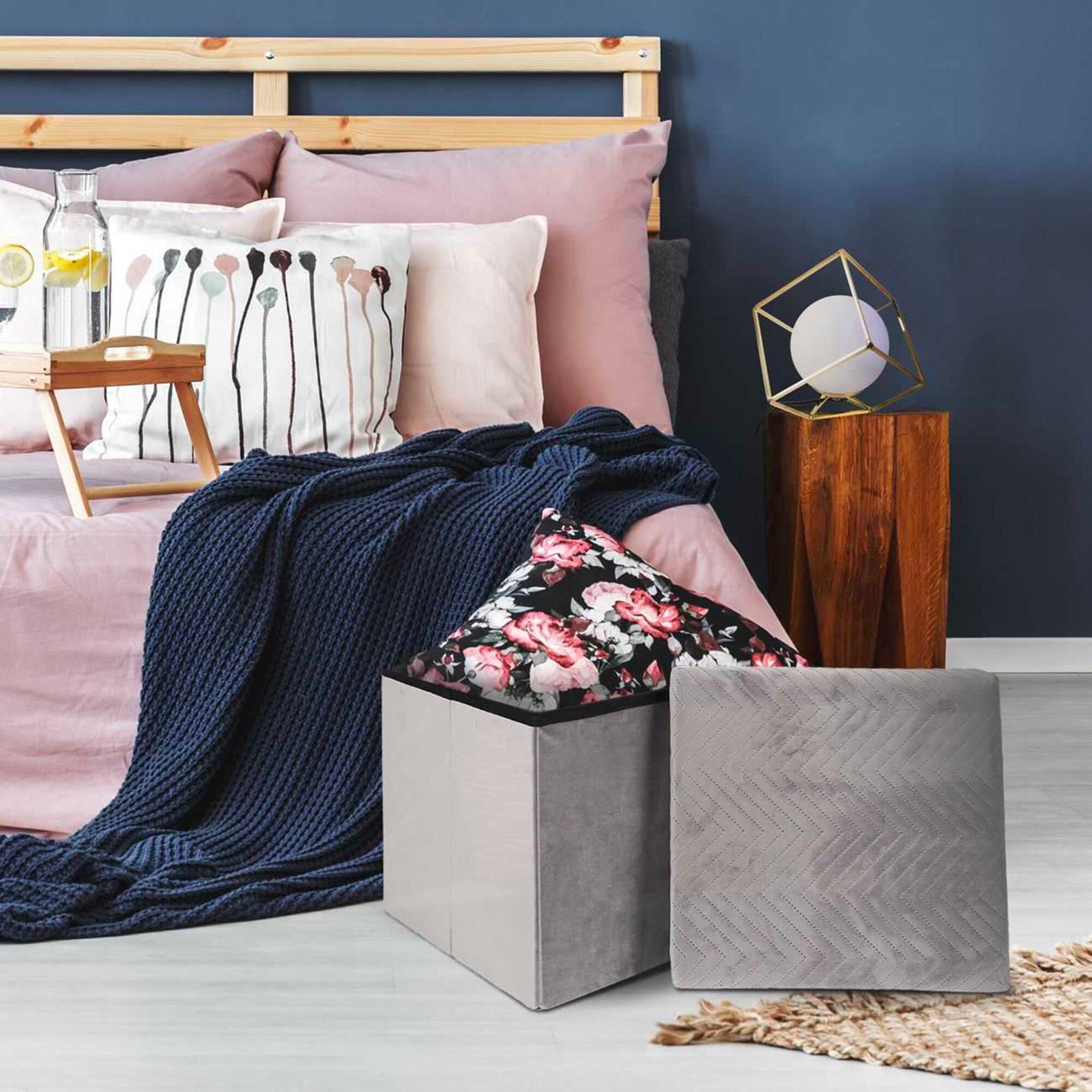 Coffre-pouf pliable – revêtement velours