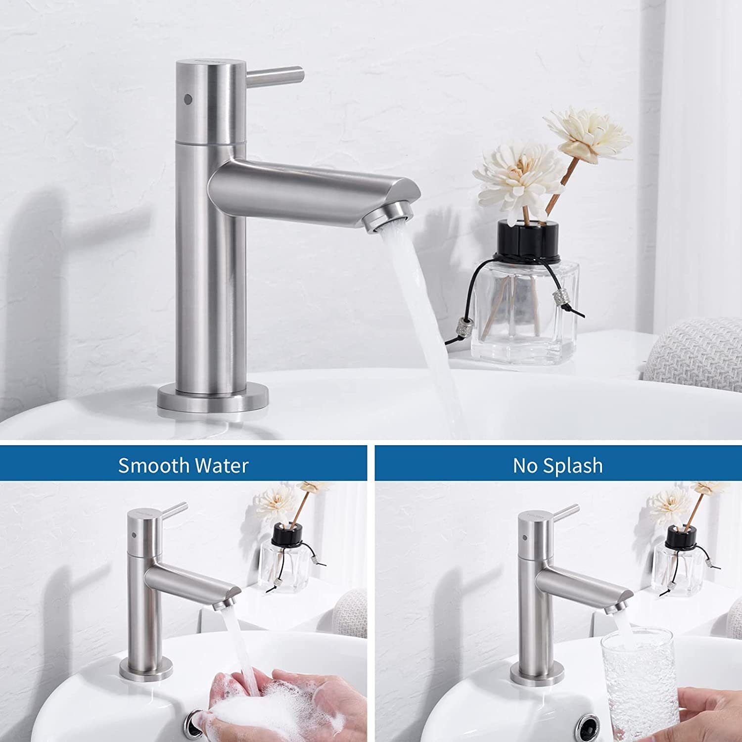 CECIPA Waschtischarmatur Waschtischarmatur Edelstahl Wasserhahn für Kaltwasser Bad Armatur