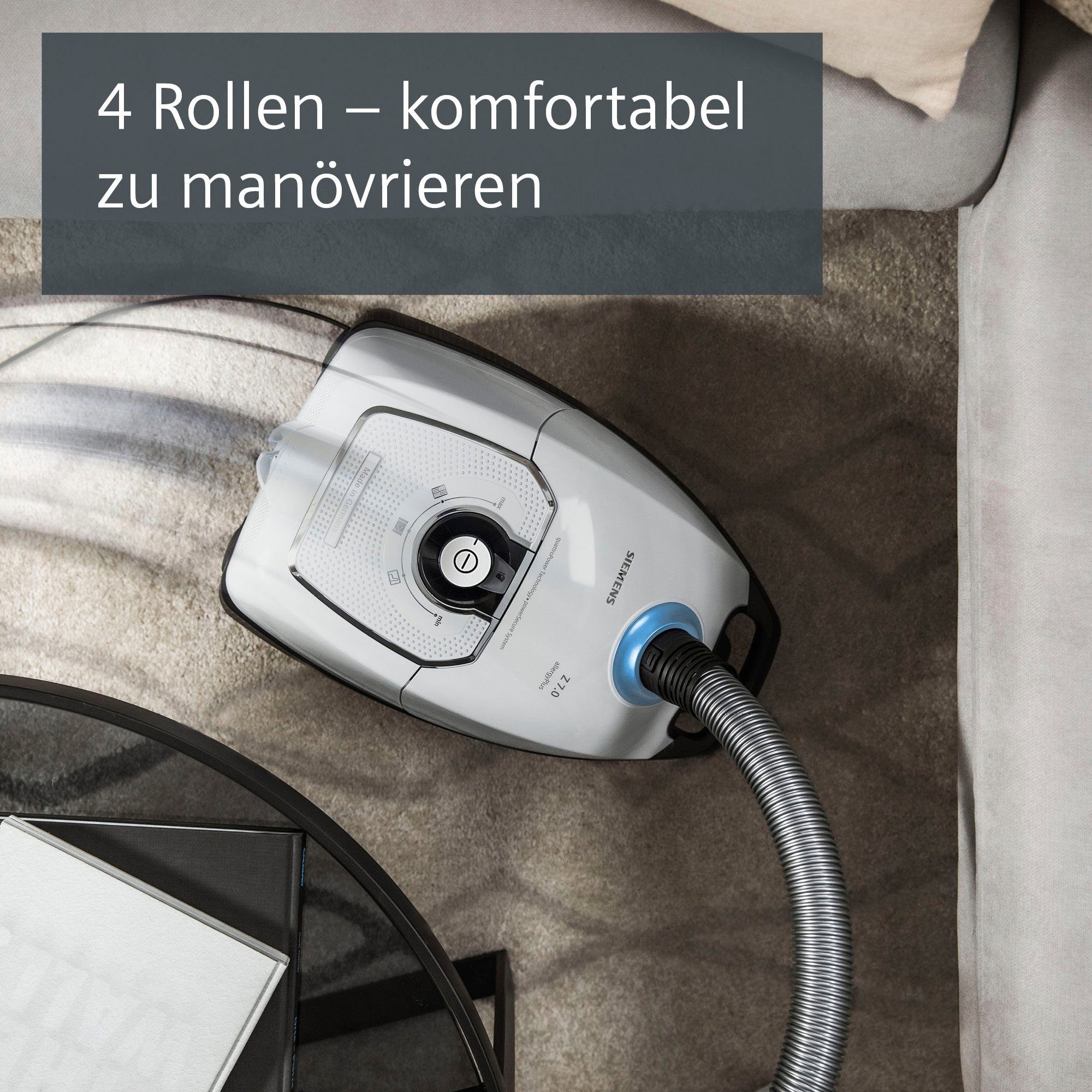 SIEMENS Bodenstaubsauger VSZ7442S, 650 W, mit Beutel, besonders leise, inkl. Hartbodendüse, Fugendüse und XXL-Polsterdüse