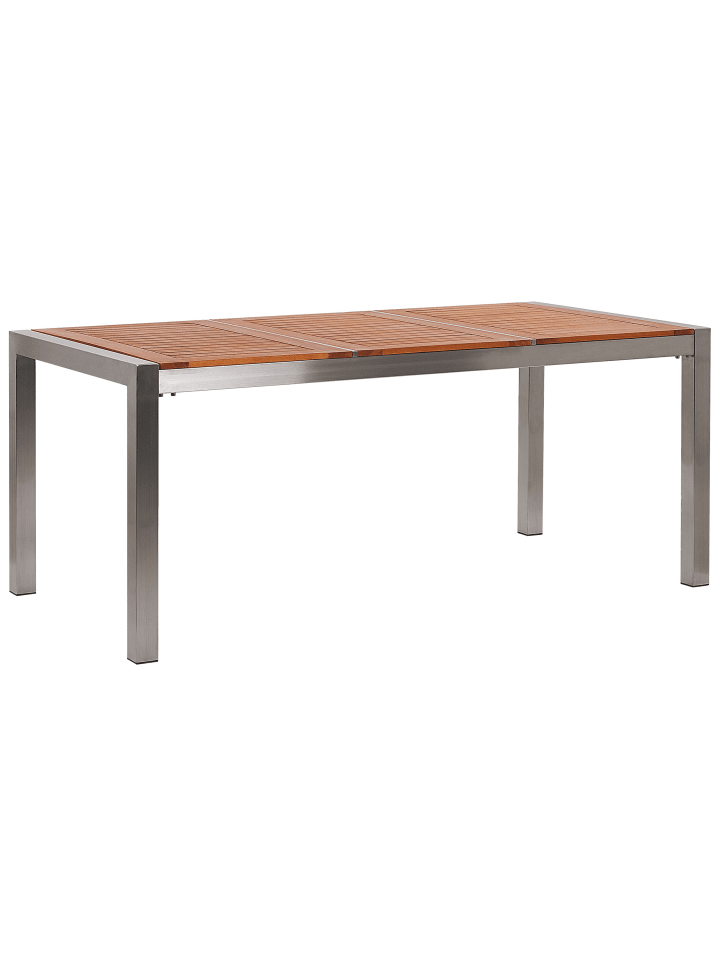 Beliani 7-tlg Gartentisch Set GROSSETO in Heller Holzfarbton/Beige/Silber günstig kaufen onesize