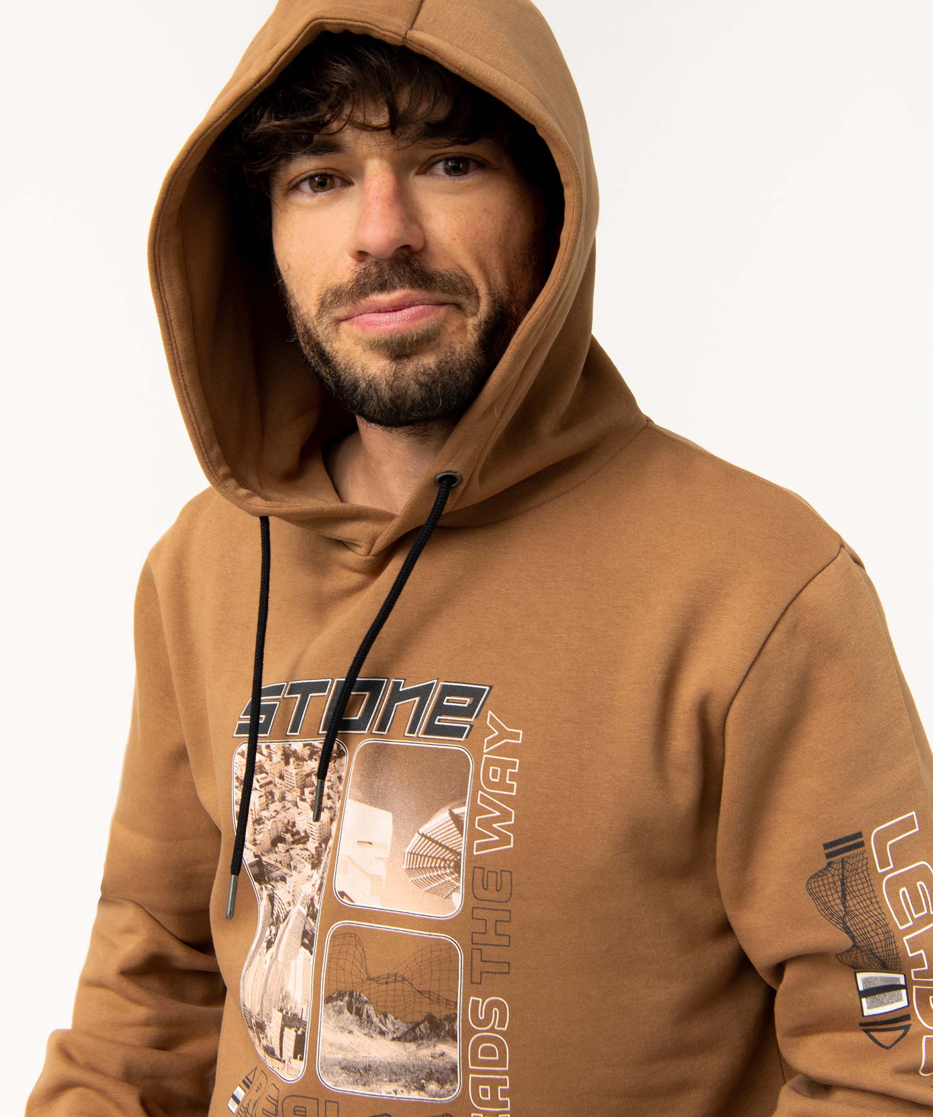 Sweat homme en jersey molletonné à capuche marron | GEMO