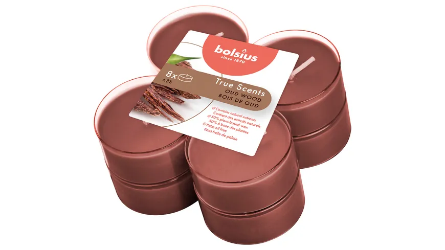 bolsius Maxi-Teelichte True Scents 8h 8er Pack Oud Wood Oud Wood