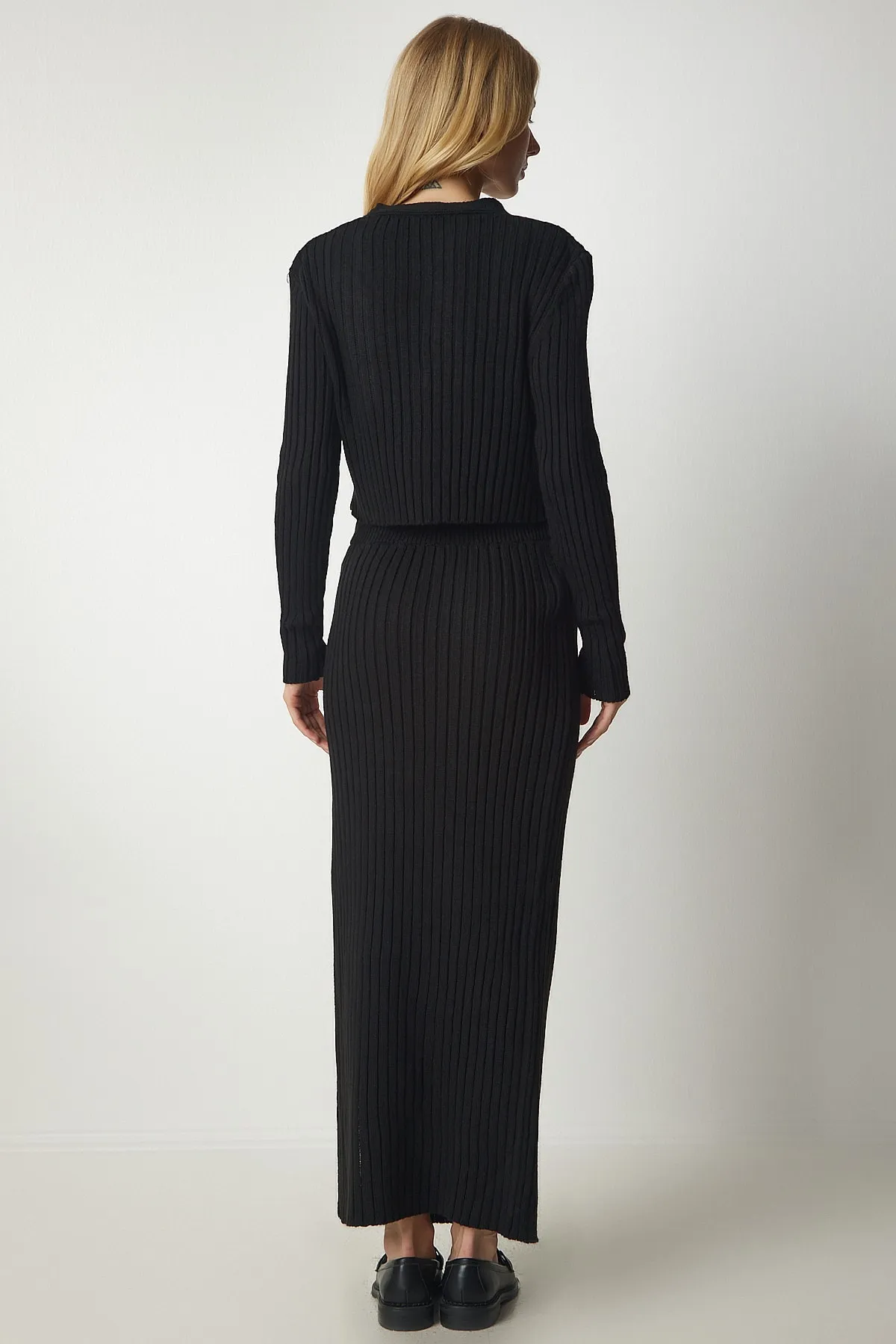 Happiness İstanbul  Damen Schwarz Cardigan Unterhemd Rock Strickwaren Team YY00130