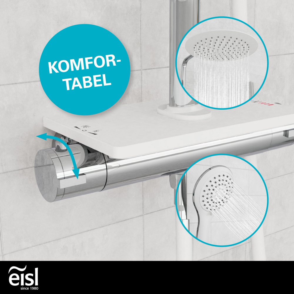 Eisl Duschset GRANDE VITA Duschsystem mit Thermostat und Ablage, Chrom/Weiß