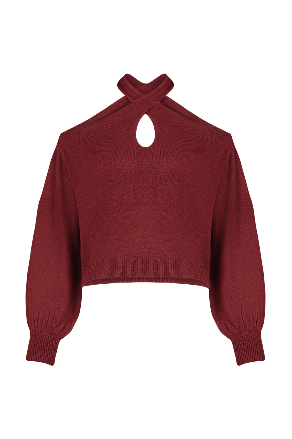 Trendyol Collection  Weinroter Strickpullover mit weicher Textur und Fenster/Ausschnitten TWOAW24KZ00166