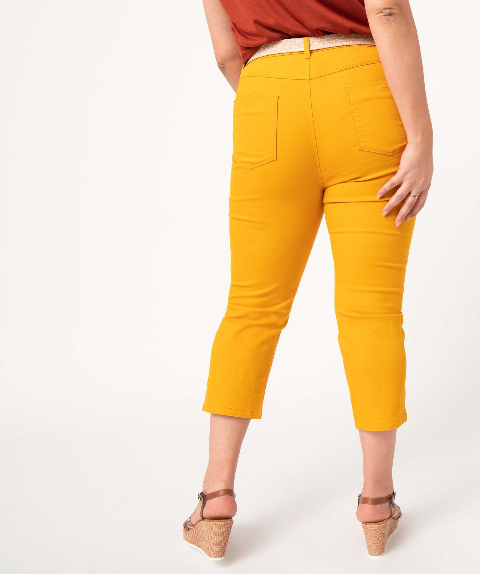 Pantacourt femme grande taille en twill coloré avec ceintur... jaune | GEMO