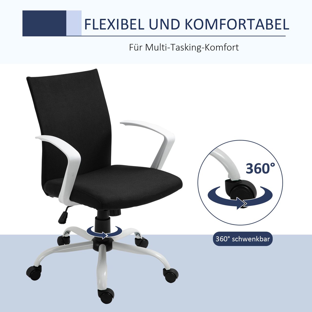 HOMCOM Bürostuhl Schreibtischstuhl Netzrückenstütze mit Wippenfunktion Kopflehne Home-Office-Stuhl höhenverstellbarer ergonomisch 360°-Drehräder Schaumstoff Nylon Schwarz 61 x 61 x 89-99 cm