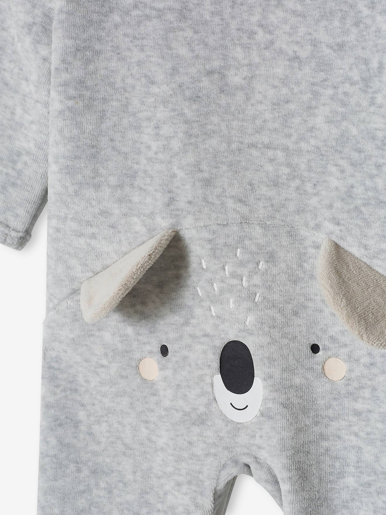 Dors-bien koala bébé en velours gris chiné