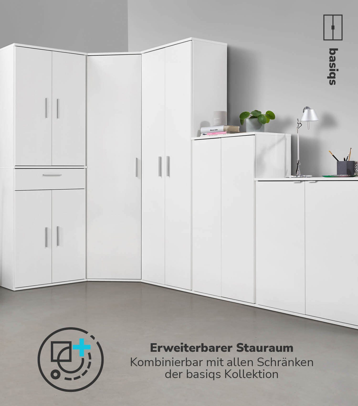 mokebo Mehrzweckschrank Der Lange Eckschrank (mit 4 Einlegeböden) als Eckschrank, Aktenschrank, Schuhschrank oder Schrank in Weiß