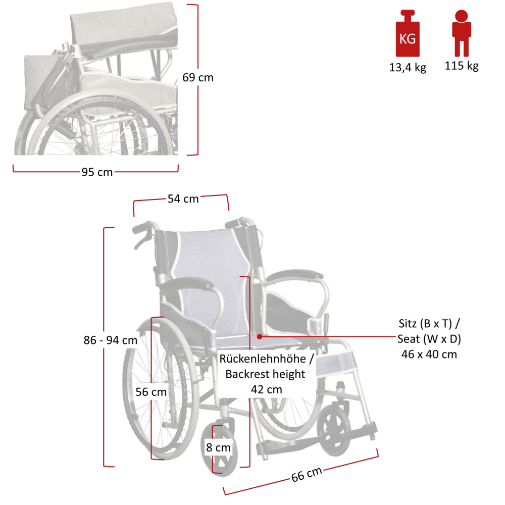 ANTAR Rollstuhl AT52301 extraleicht 13,4 kg faltbar