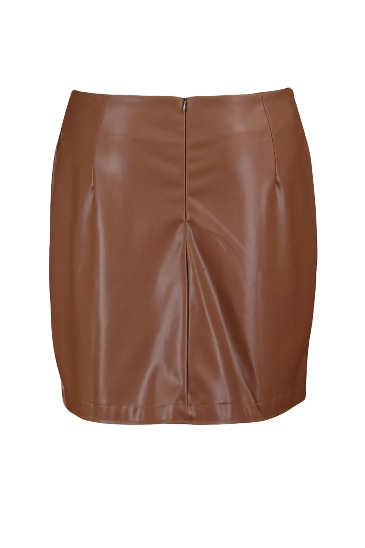 Trendyol Curve  Brauner Kunstlederrock mit Schlitz TBBAW23AZ00035