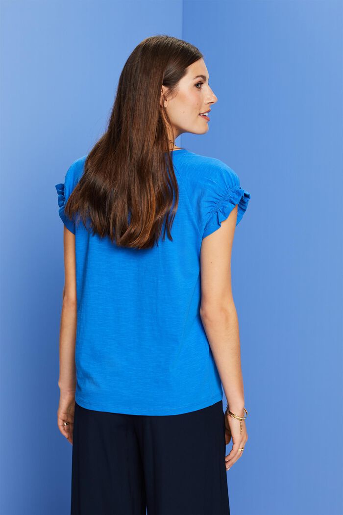 T-Shirt mit gerüschten Ärmeln, 100 % Baumwolle