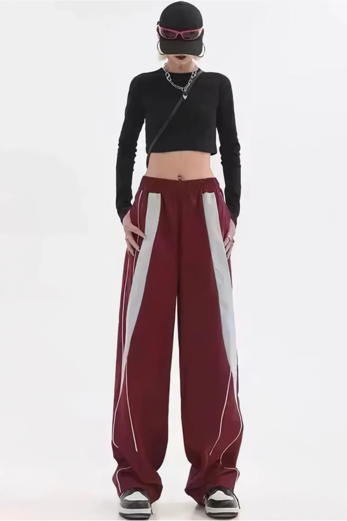 EFBUTİK  Burgunderrote, graue Retro-Jogginghose mit Details