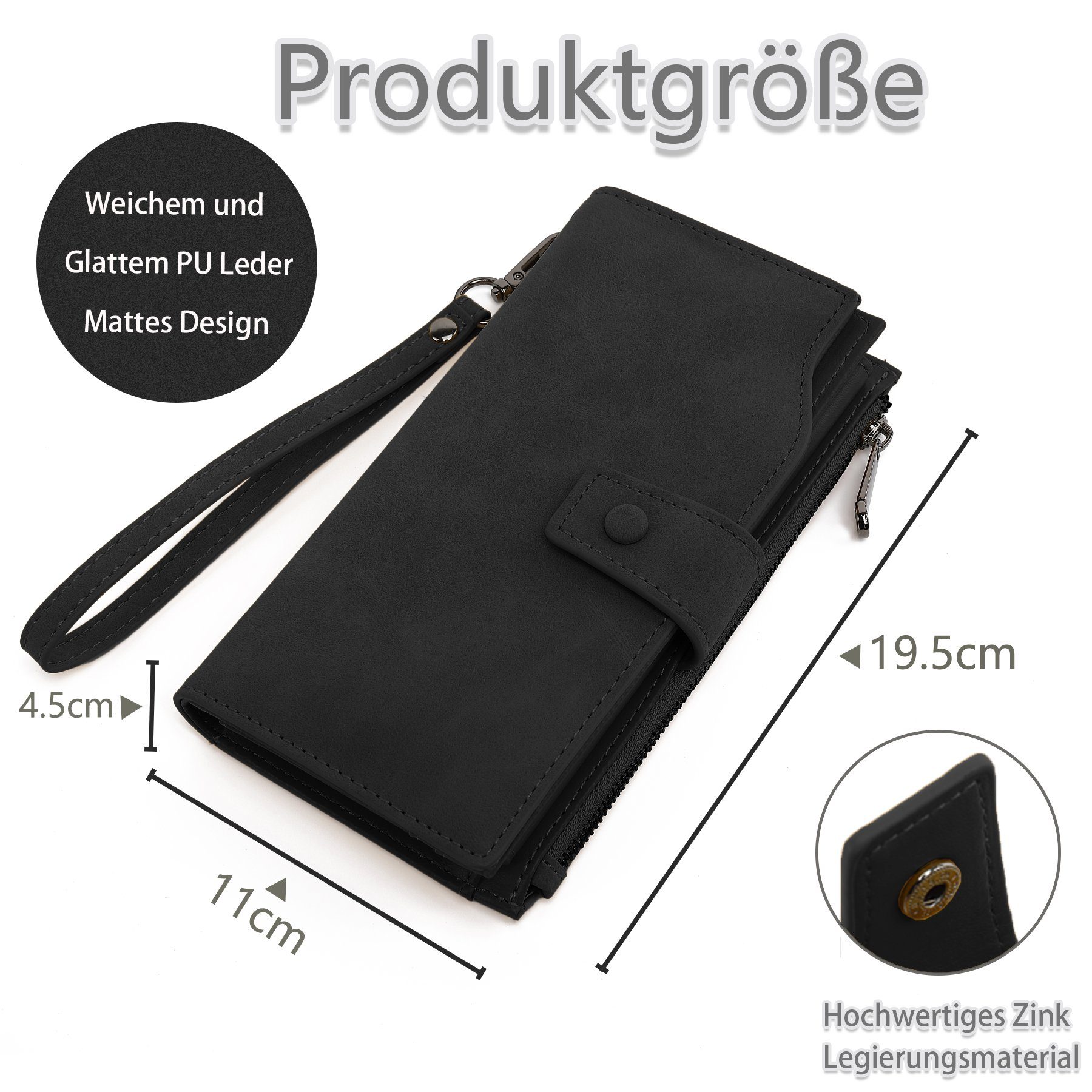 TAN.TOMI Brieftasche Geldbeutel Damen Geldbörse große Portemonnaie lange Brieftasche, mit Lanyard elegant, Steckplätze mit mehreren Kreditkarten