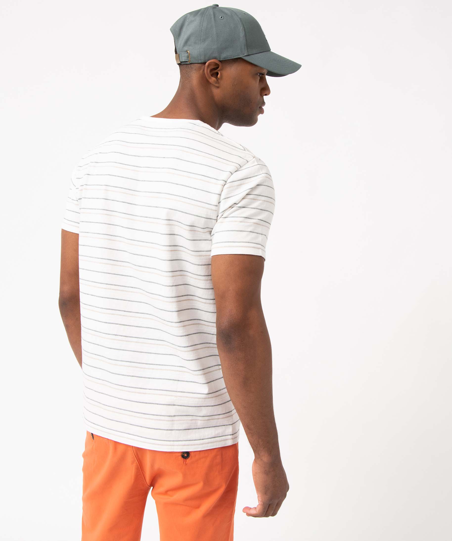 Tee-shirt homme à manches courtes, rayures et col fantaisie ecru | GEMO
