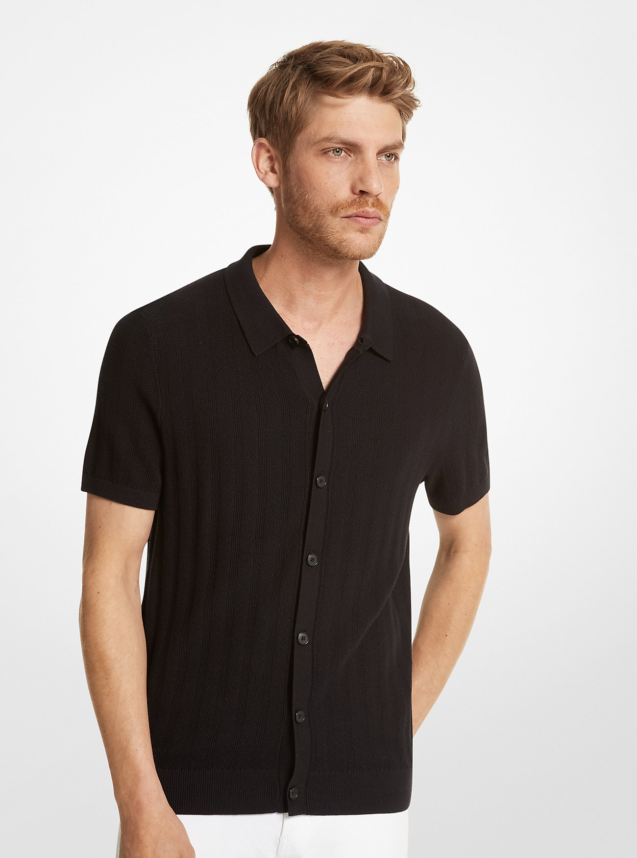 Textured Cotton Blend Shirt - BLACK