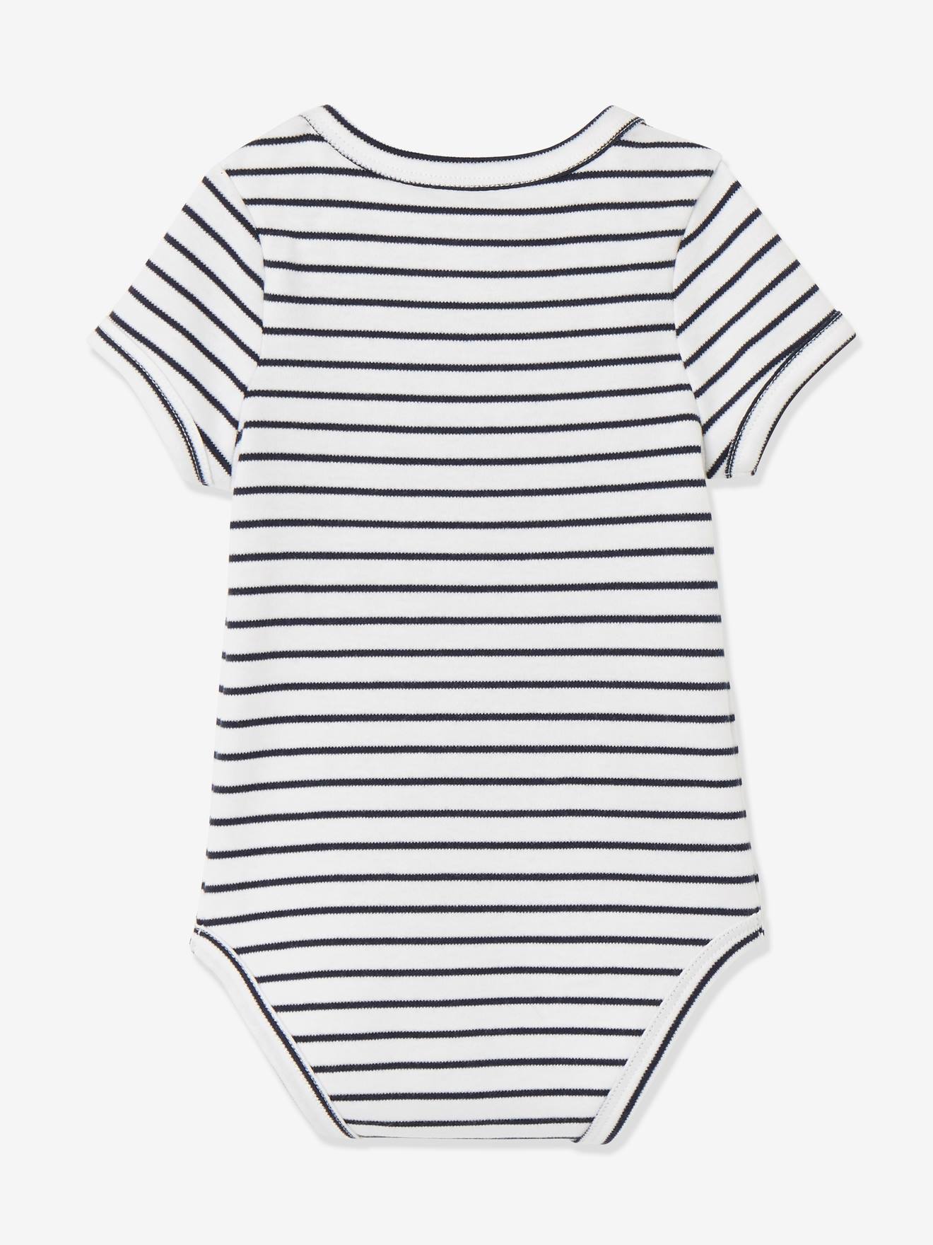 Vertbaudet 3er-Pack Baby Kurzarm-Bodys KIRSCHEN Oeko Tex - nachtblau+weiß bedruckt+gestre