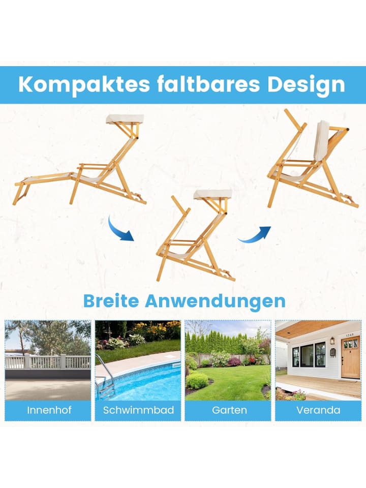 COSTWAY Gartenliege mit Dach & Ersatzteilen in Beige günstig kaufen onesize
