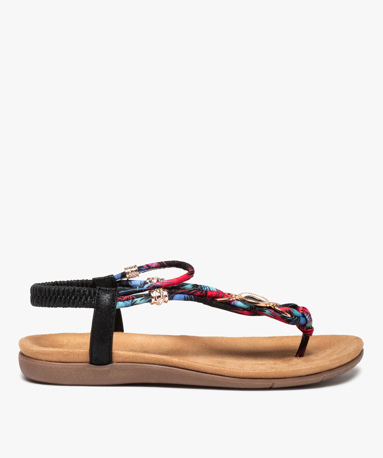 Sandales femme à entre-doigts et fines brides foulard noir | GEMO