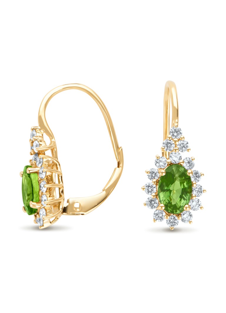 Diamond Point Yellow gold earrings, 1.21 ct green sapphire, Eden
