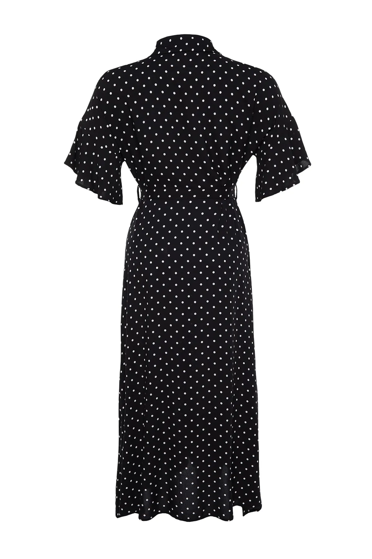 Trendyol Curve  Schwarzes gewebtes Kleid mit Polka Dot-Gürtel TBBSS22EL1596