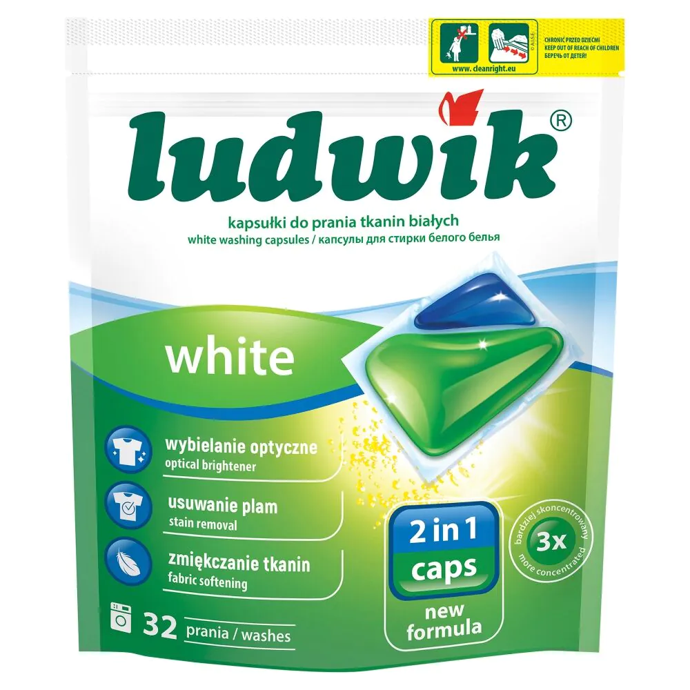 „Ludwik White 2 in 1“ skalbimo kapsulės baltiems audiniams skalbti