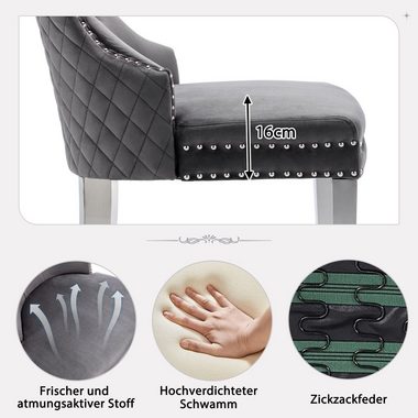 Flieks Esszimmerstuhl (2 St), 2er Set Polsterstuhl Wohnzimmerstuhl Küchenstühle, Beine aus Edelstahl