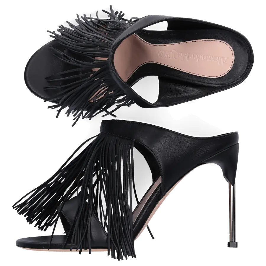 Alexander McQueen - Sandalen WHS4I Fransen schwarz silber - schwarz