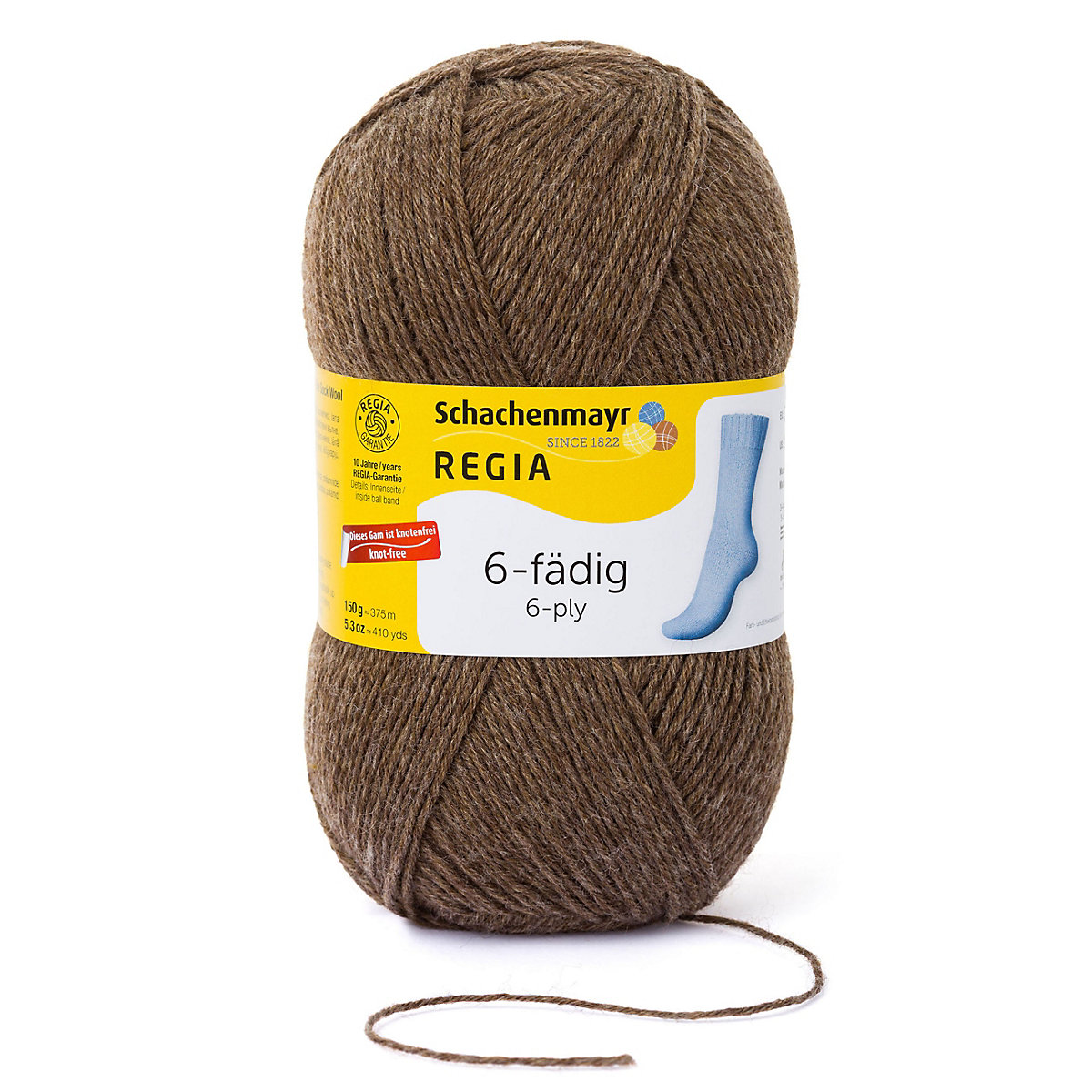 Handstrickgarne 6-fädig Uni, 150g Borke Mel.
