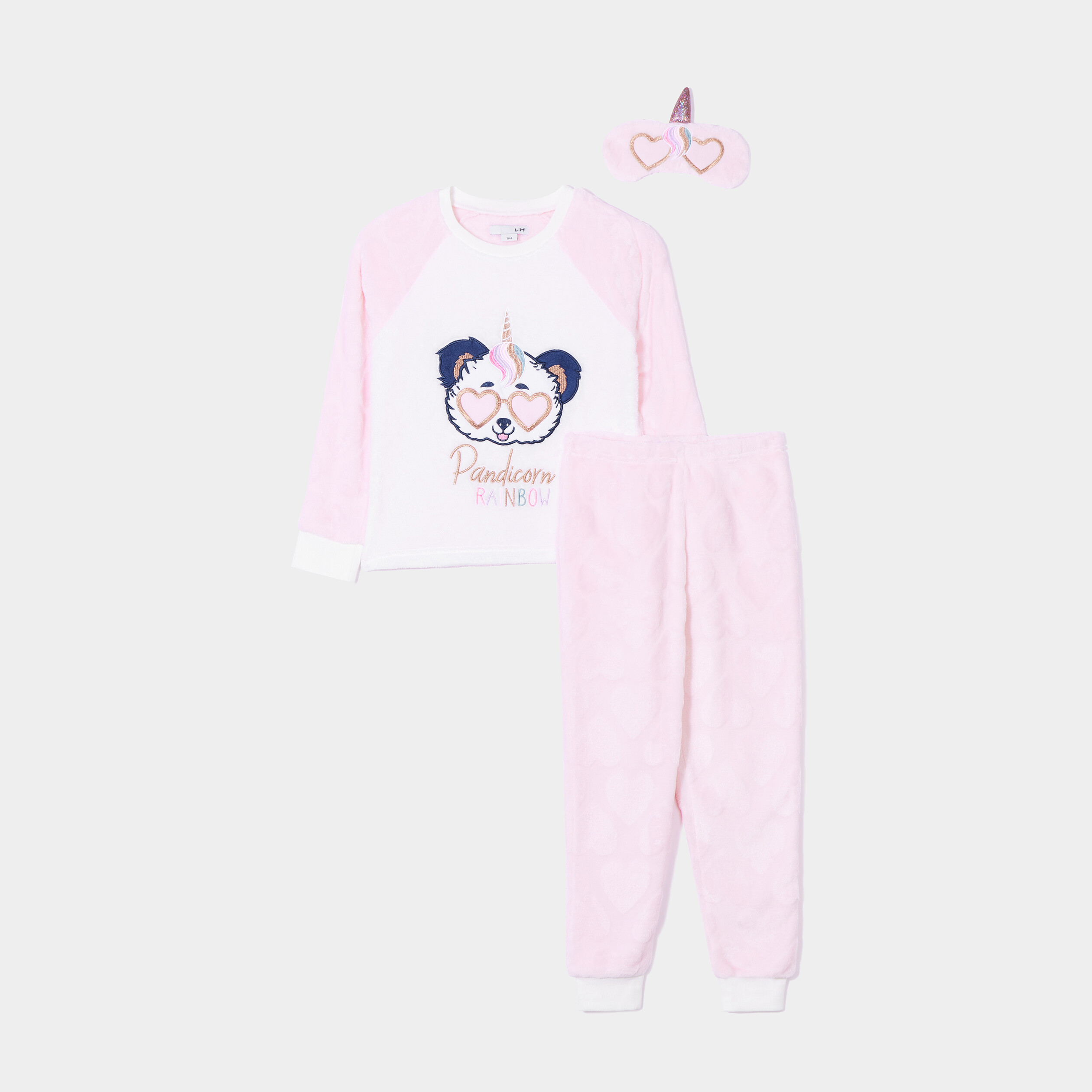 Ensemble pyjama pantalon pilou 3 pièces rose poudrée fille | La Halle