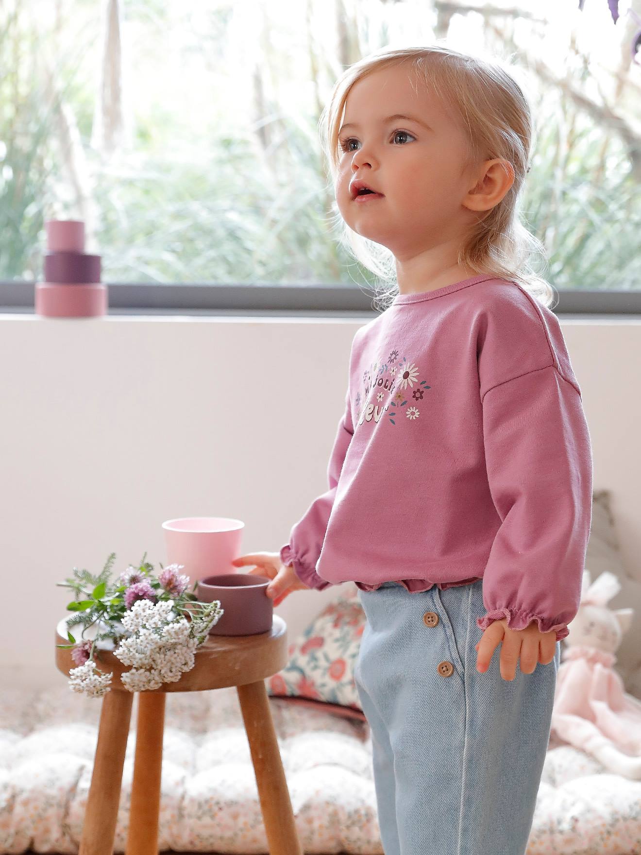 Pantalon large bébé à pont en denim double stone