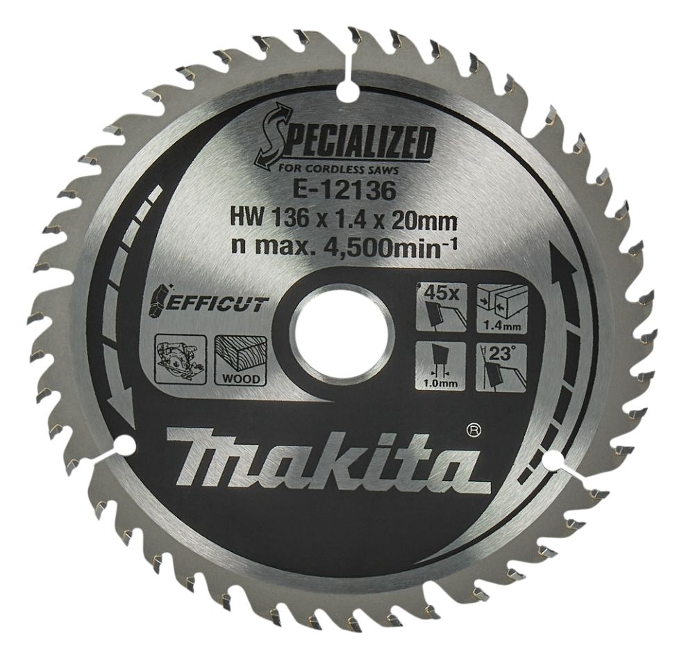 Makita Accessories E-12136 Hoja de sierra para madera 136x20x1.5 45T